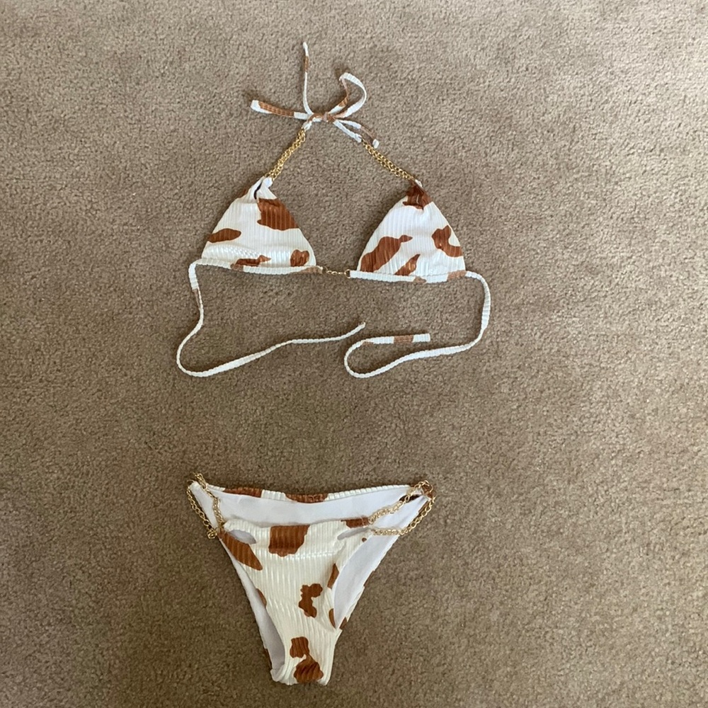 Velvet Cow Print Chain Bikini